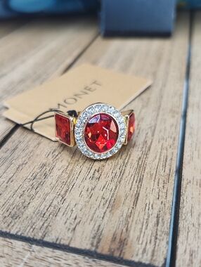 Monet Gold-Tone Red Crystal Halo  Strech Ring